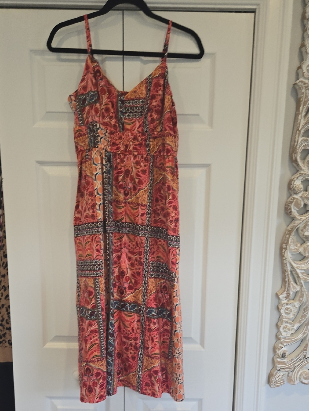 Old Navy Coral & Orange Floral Patchwork Midi Dress